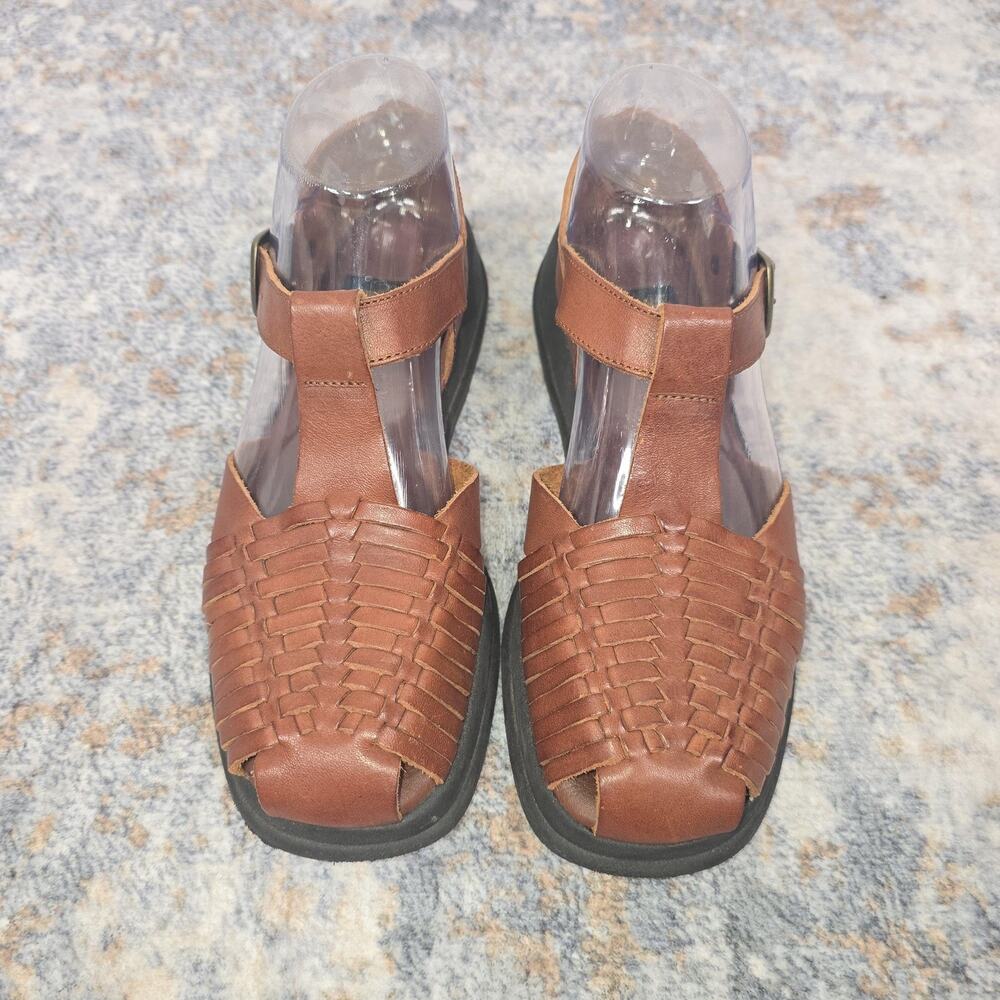 Aerosoles Shoes Womens 7 Brown Leather Fisherman Sandals Buckle Comfort Flat - Picture 2 of 7